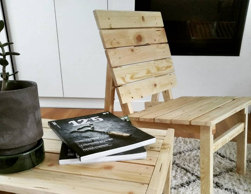 Chaise bois récupération Designer réemploi table basse en bois revalorisé SLB design